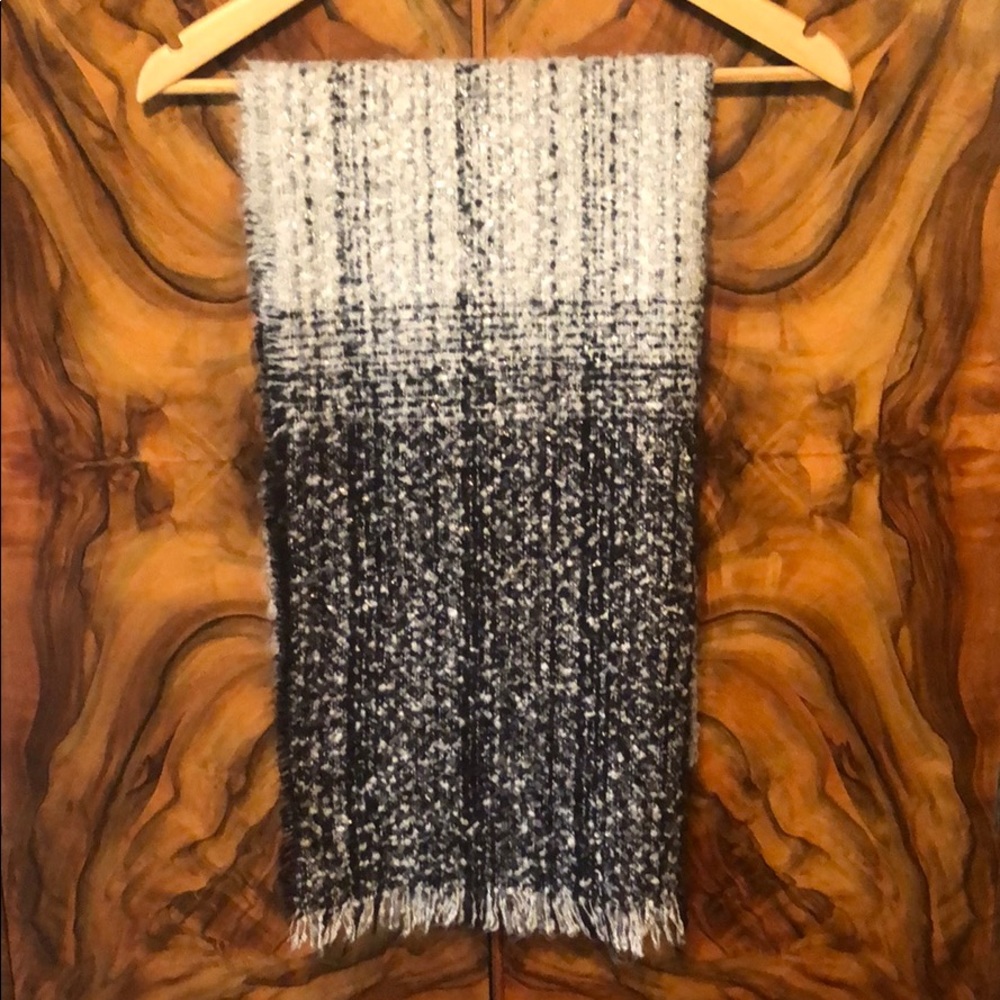 Black & Gray Blanket Scarf Silver Metallic Threads